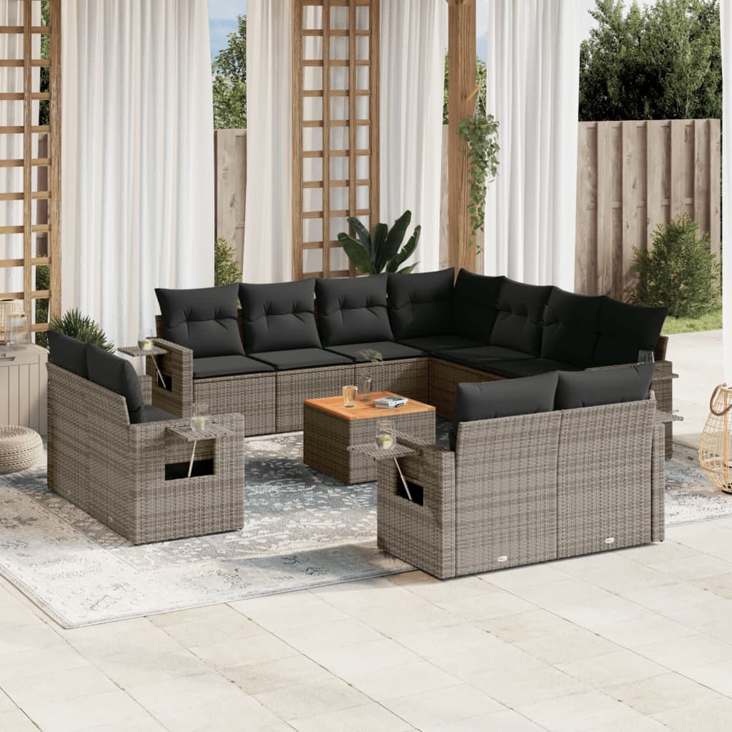 Set Divani da Giardino 12 pz con Cuscini Grigio in Polyrattan - homemem39