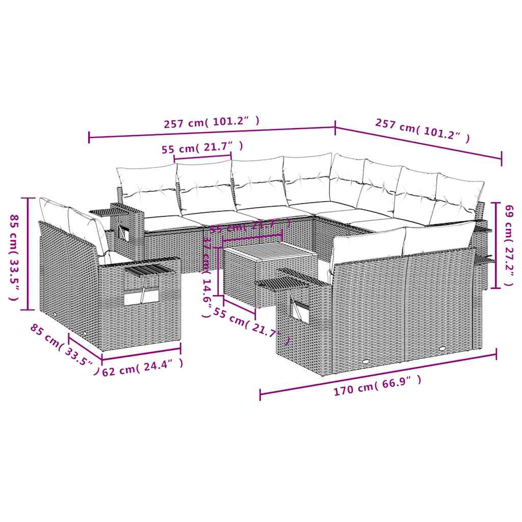 Set Divani da Giardino 12 pz con Cuscini Grigio in Polyrattan | homemem39