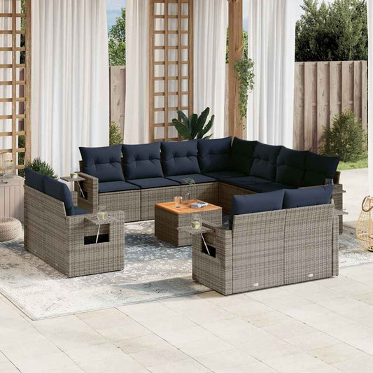 Set Divani da Giardino 12 pz con Cuscini Grigio in Polyrattan | homemem39
