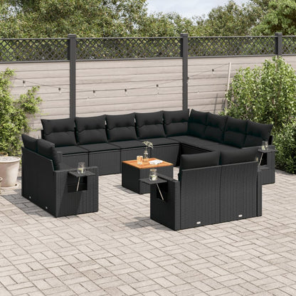 Set Divani da Giardino 13pz con Cuscini Nero in Polyrattan - homemem39