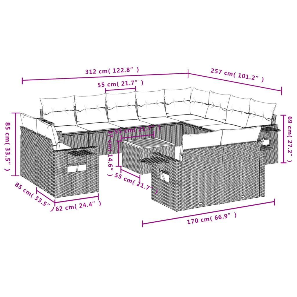 Set Divani da Giardino 13pz con Cuscini Nero in Polyrattan - homemem39