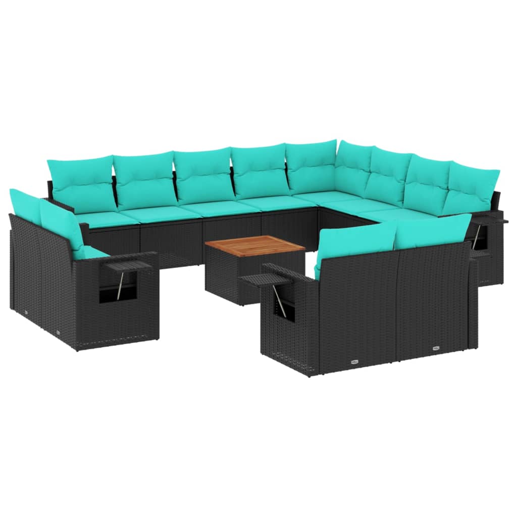 Set Divani da Giardino 13 pz con Cuscini Nero in Polyrattan | homemem39