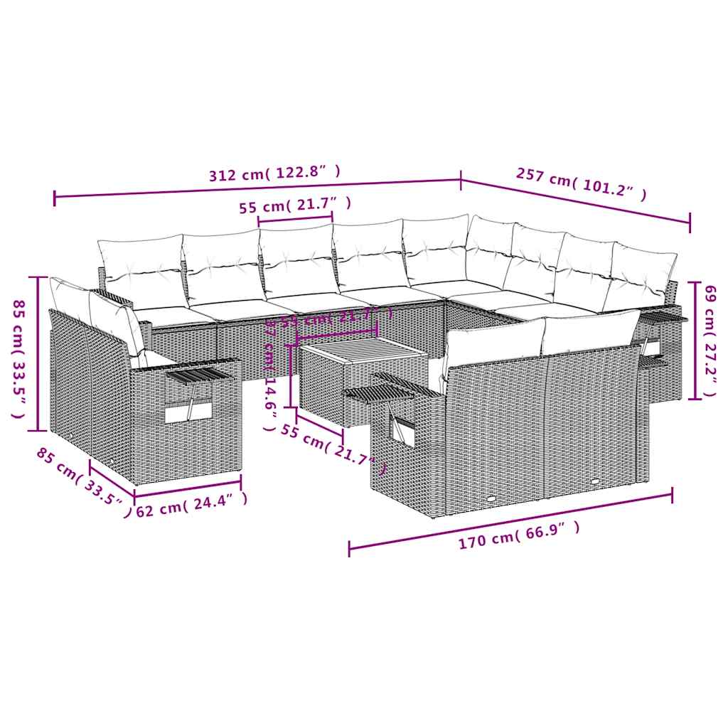 Set Divani da Giardino 13 pz con Cuscini Nero in Polyrattan | homemem39