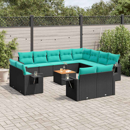 Set Divani da Giardino 13 pz con Cuscini Nero in Polyrattan