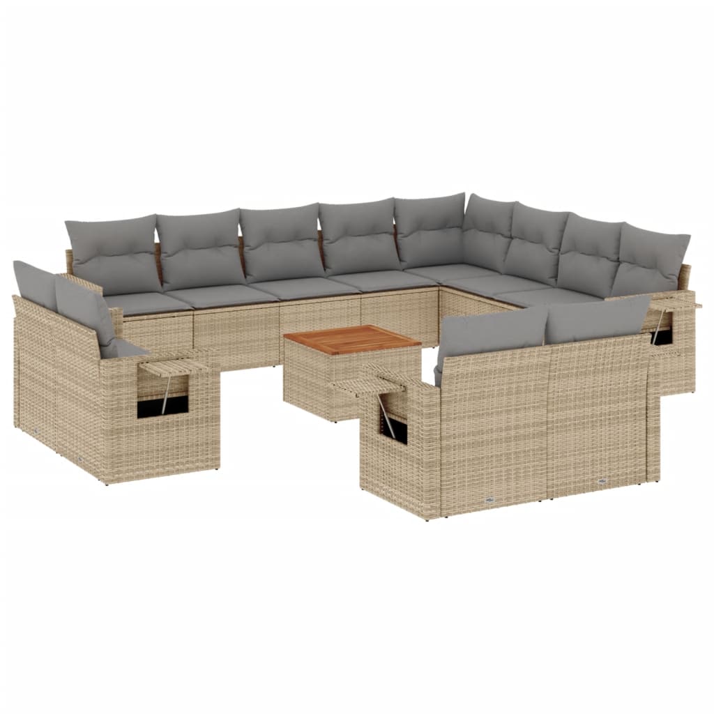 Set Divano da Giardino 13 pz con Cuscini Beige in Polyrattan - homemem39