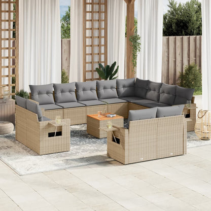 Set Divano da Giardino 13 pz con Cuscini Beige in Polyrattan - homemem39