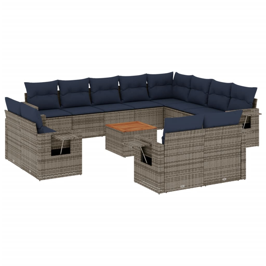 Set Divani da Giardino 13 pz con Cuscini Grigio in Polyrattan | homemem39