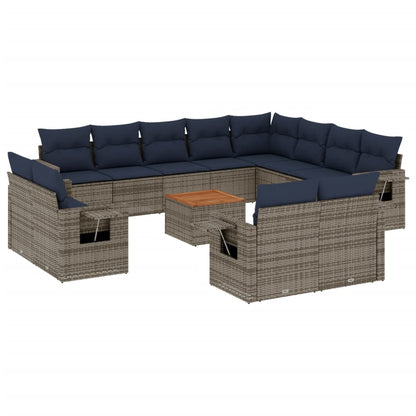 Set Divani da Giardino 13 pz con Cuscini Grigio in Polyrattan | homemem39