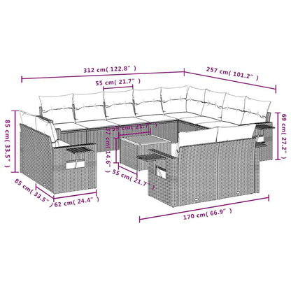 Set Divani da Giardino 13 pz con Cuscini Grigio in Polyrattan | homemem39