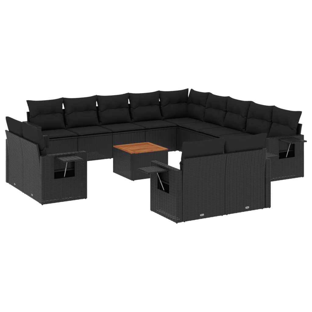 Set Divani da Giardino 14pz con Cuscini in Polyrattan Nero