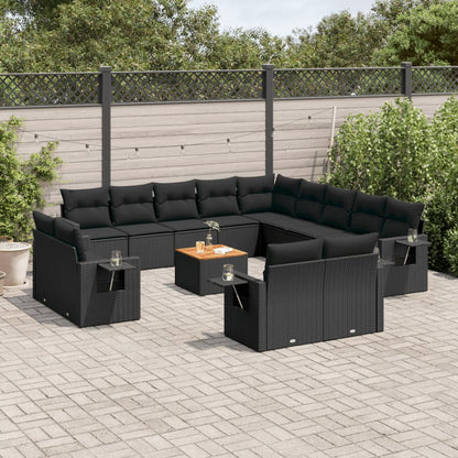 Set Divani da Giardino 14pz con Cuscini in Polyrattan Nero