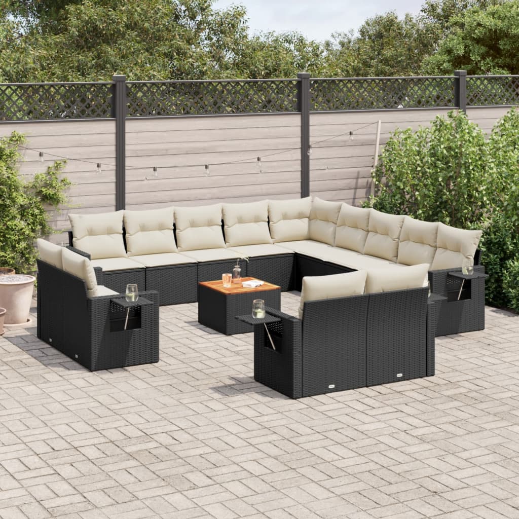 Set Divani da Giardino 14pz con Cuscini in Polyrattan Nero - homemem39