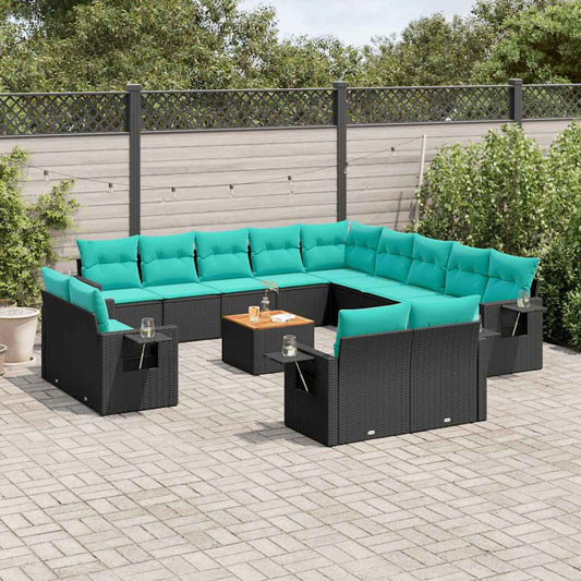 Set Divani da Giardino 14 pz con Cuscini Nero in Polyrattan | homemem39