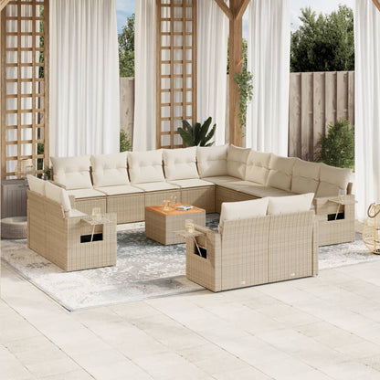 Set Divani da Giardino 14pz con Cuscini in Polyrattan Beige - homemem39