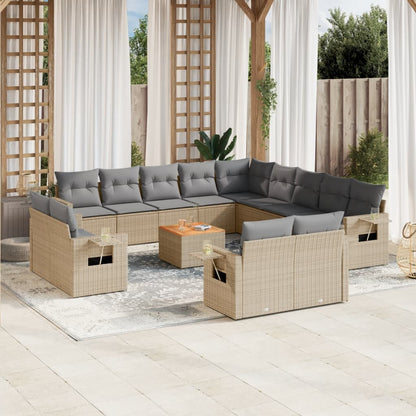 Set Divani da Giardino 14pz con Cuscini in Polyrattan Beige - homemem39