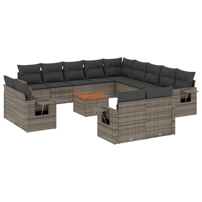 Set Divani da Giardino 14pz con Cuscini in Polyrattan Grigio - homemem39