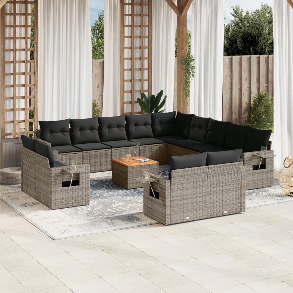 Set Divani da Giardino 14pz con Cuscini in Polyrattan Grigio - homemem39