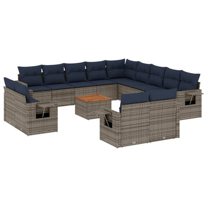 Set Divani da Giardino 14 pz con Cuscini Grigio in Polyrattan | homemem39