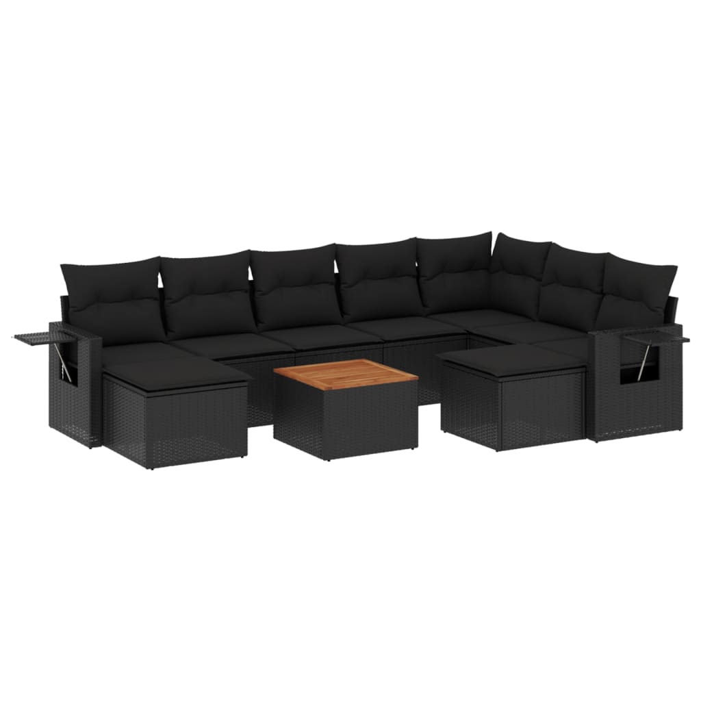 Set Divani da Giardino 10pz con Cuscini in Polyrattan Nero - homemem39