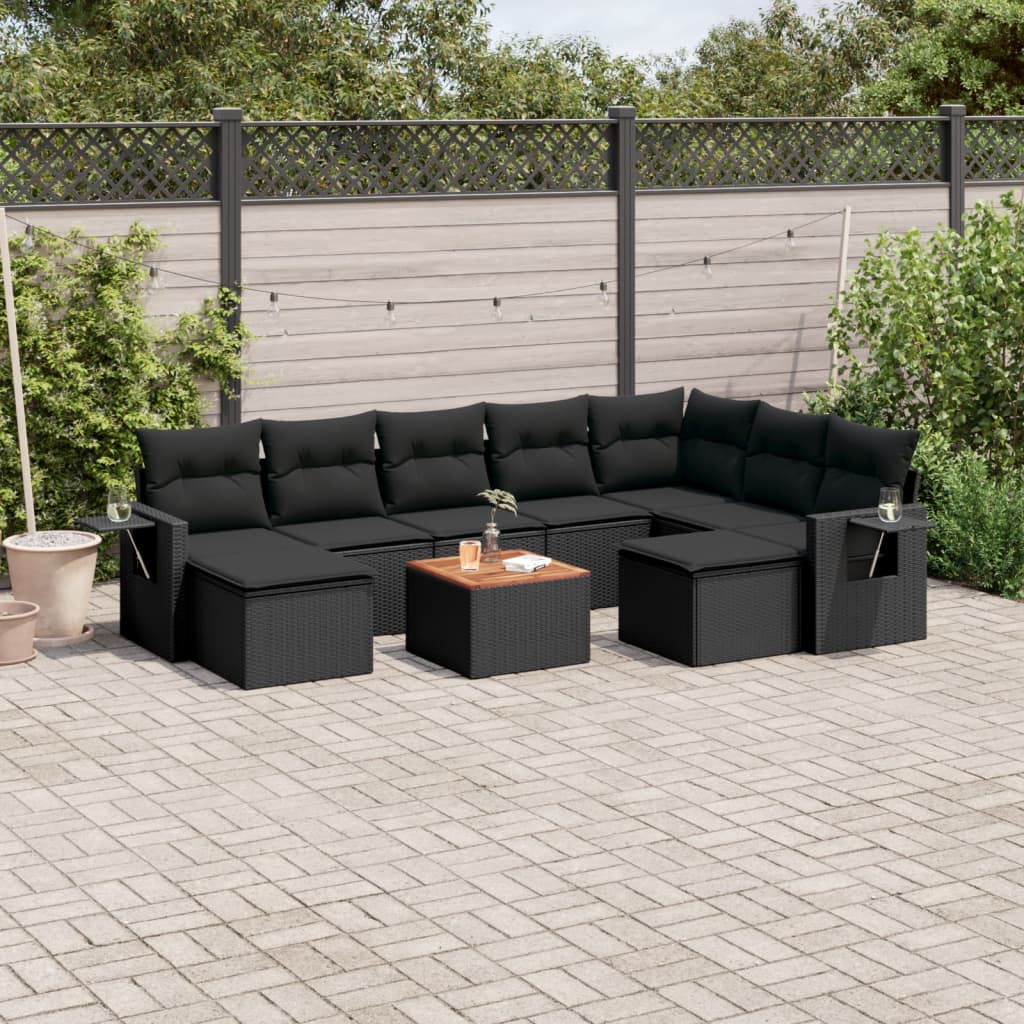 Set Divani da Giardino 10pz con Cuscini in Polyrattan Nero - homemem39