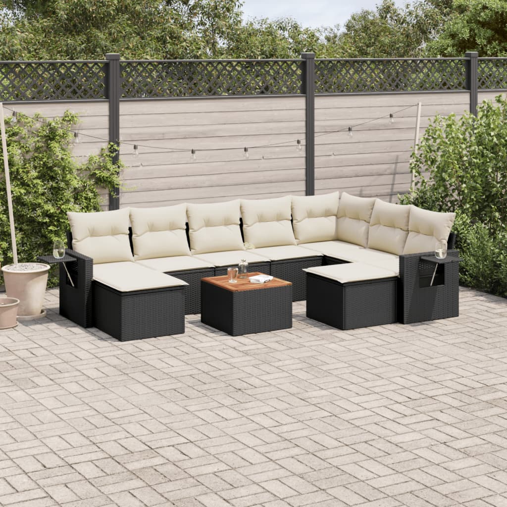 Set Divani da Giardino 10pz con Cuscini in Polyrattan Nero - homemem39