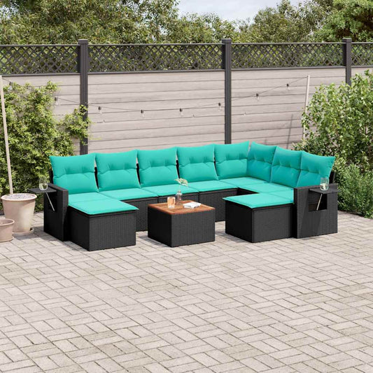 Set Divani da Giardino 10 pz con Cuscini Nero in Polyrattan | homemem39