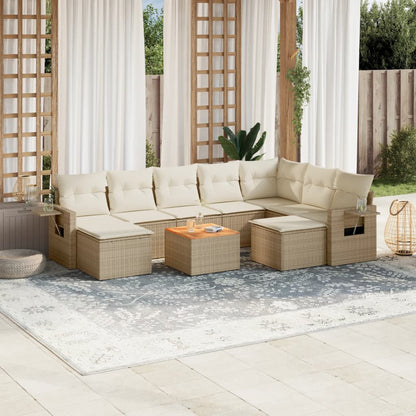 Set Divano da Giardino 10 pz con Cuscini Beige in Polyrattan - homemem39