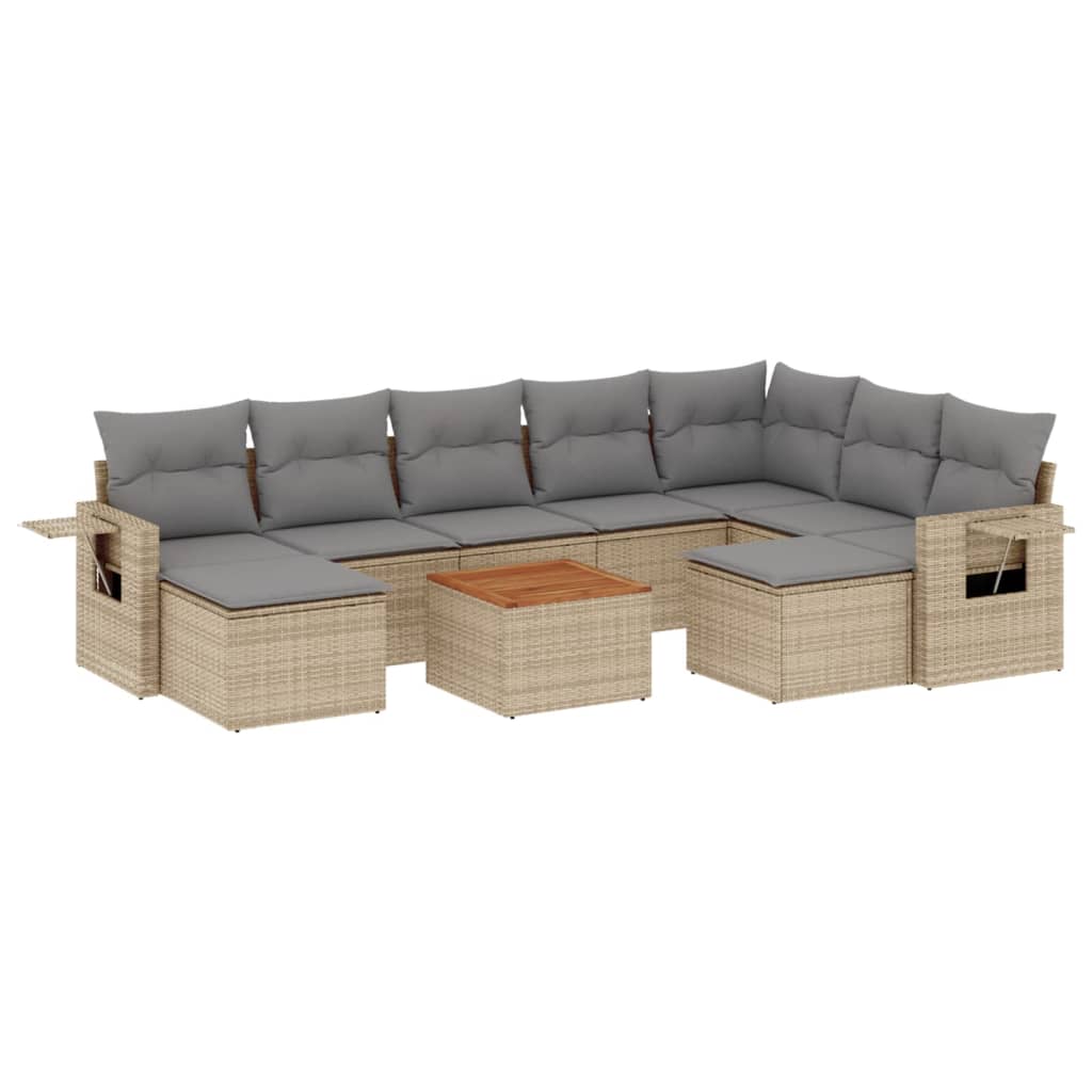 Set Divano da Giardino 10 pz con Cuscini Beige in Polyrattan - homemem39