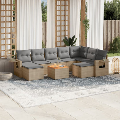 Set Divano da Giardino 10 pz con Cuscini Beige in Polyrattan - homemem39