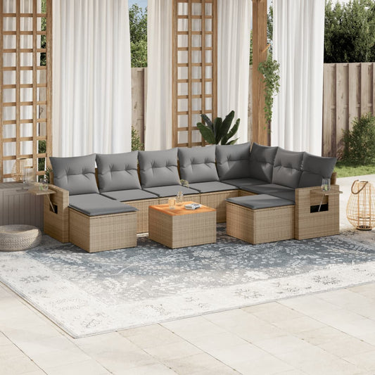 Set Divano da Giardino 10 pz con Cuscini Beige in Polyrattan - homemem39