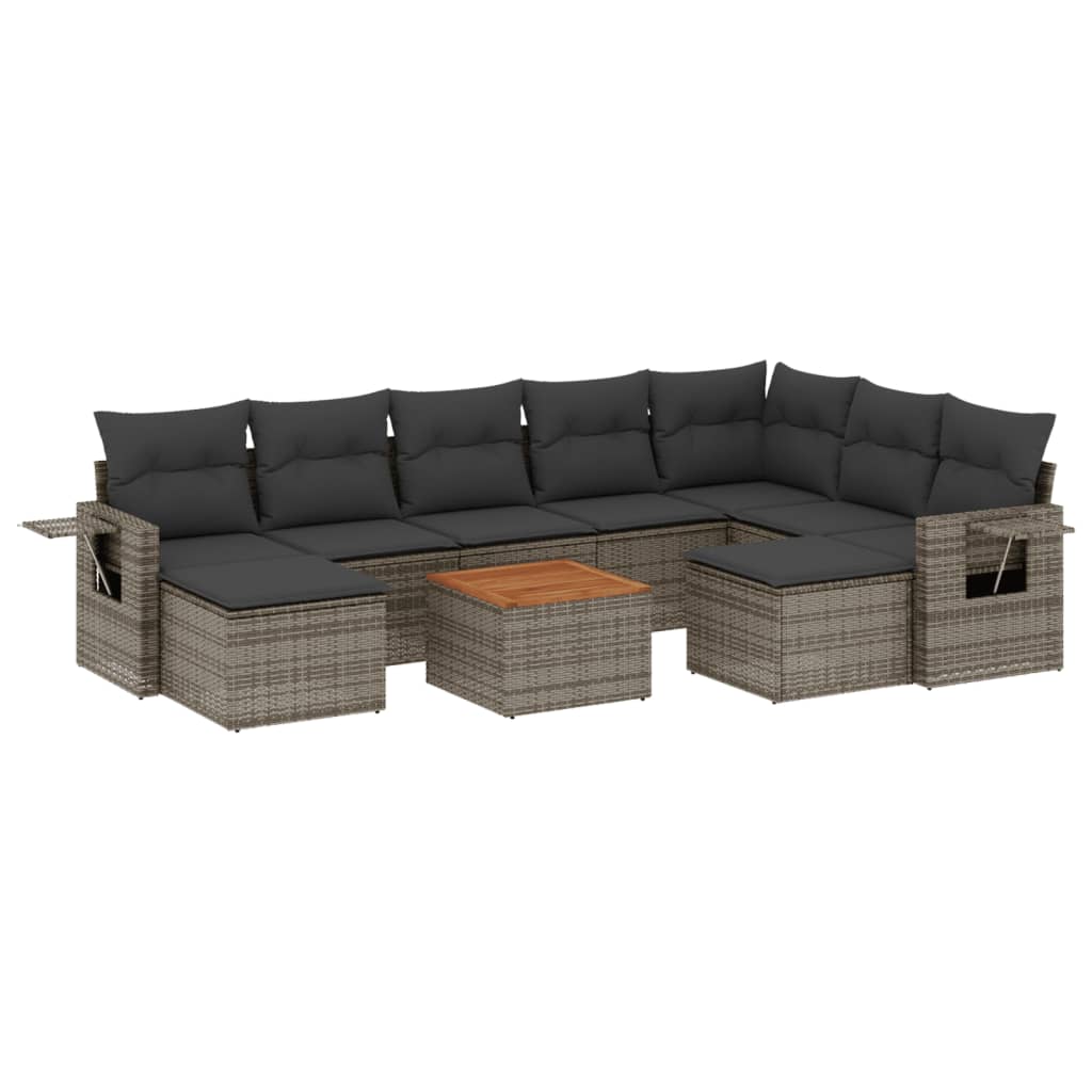 Set Divano da Giardino 10 pz con Cuscini Grigio in Polyrattan - homemem39