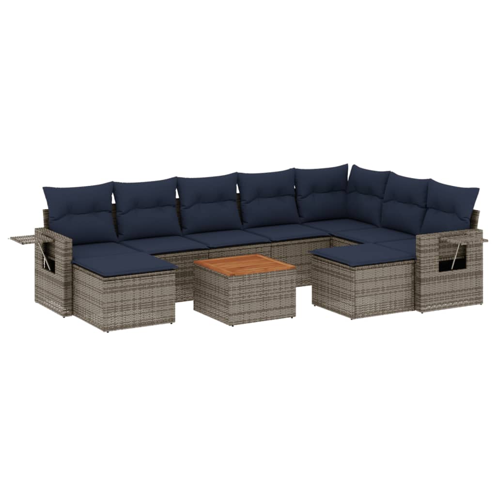Set Divani da Giardino 10 pz con Cuscini Grigio in Polyrattan | homemem39