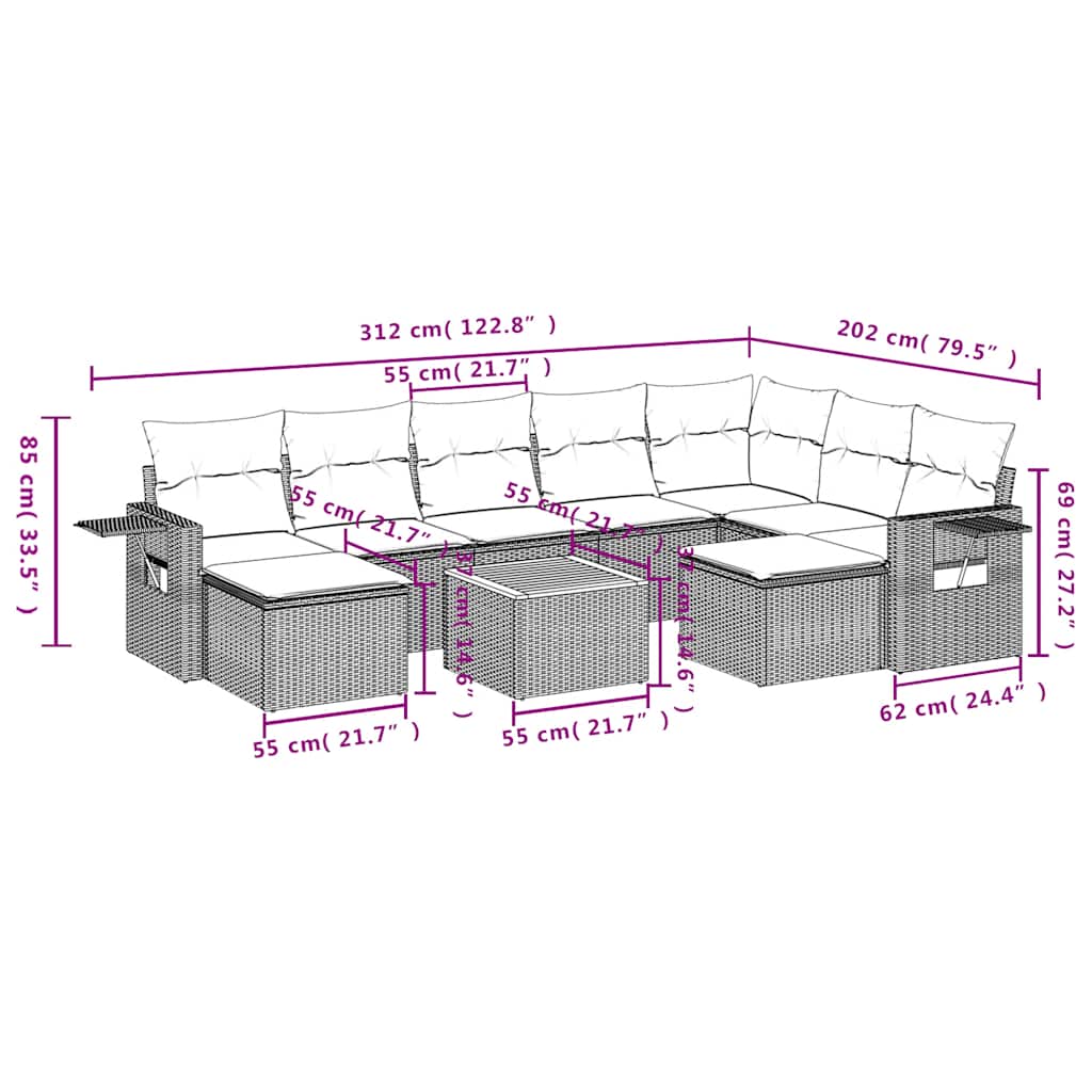 Set Divani da Giardino 10 pz con Cuscini Grigio in Polyrattan | homemem39
