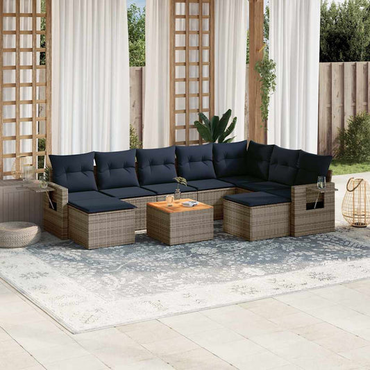 Set Divani da Giardino 10 pz con Cuscini Grigio in Polyrattan | homemem39