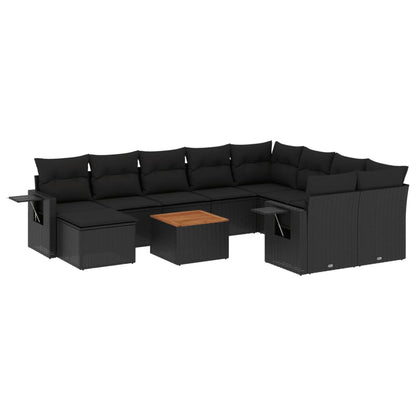 Set Divani da Giardino 11 pz con Cuscini in Polyrattan Nero - homemem39