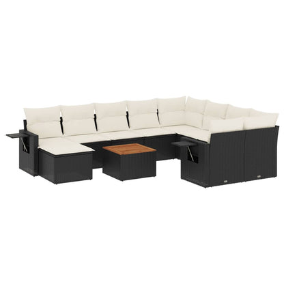 Set Divani da Giardino 11 pz con Cuscini in Polyrattan Nero - homemem39