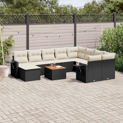 Set Divani da Giardino 11 pz con Cuscini in Polyrattan Nero - homemem39