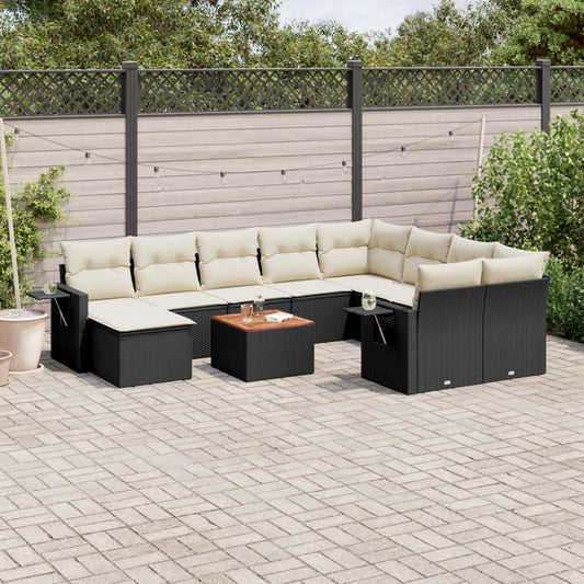 Set Divani da Giardino 11 pz con Cuscini in Polyrattan Nero - homemem39