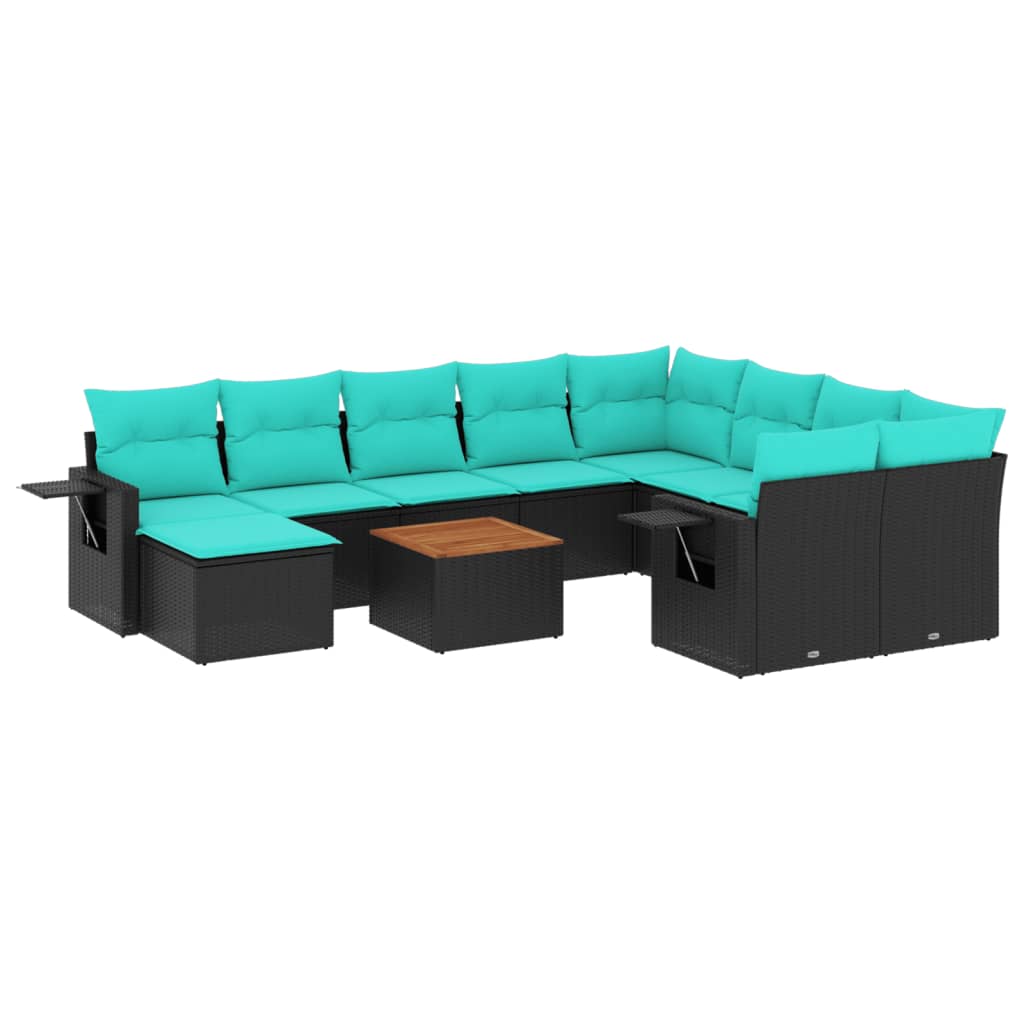 Set Divani da Giardino 11 pz con Cuscini Nero in Polyrattan | homemem39