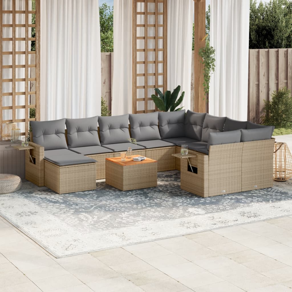 Set Divani da Giardino 11 pz con Cuscini Beige in Polyrattan - homemem39