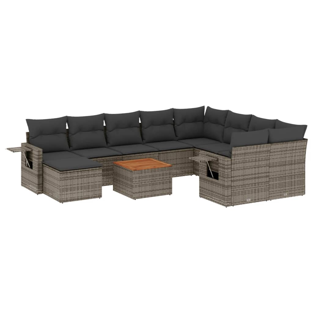 Set Divani da Giardino 11 pz con Cuscini in Polyrattan Grigio - homemem39