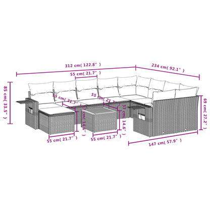 Set Divani da Giardino 11 pz con Cuscini in Polyrattan Grigio - homemem39