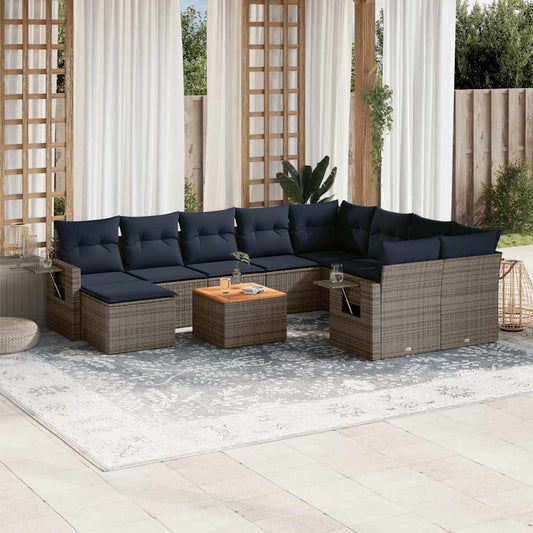 Set Divani da Giardino 11 pz con Cuscini Grigio in Polyrattan | homemem39