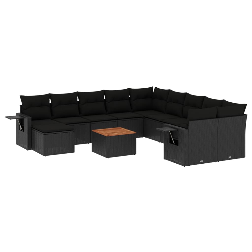 Set Divani da Giardino 12 pz con Cuscini Nero in Polyrattan - homemem39