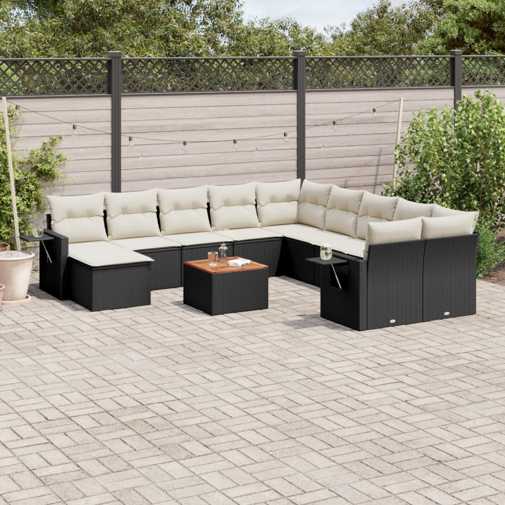 Set Divani da Giardino 12 pz con Cuscini Nero in Polyrattan - homemem39