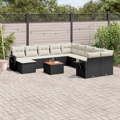 Set Divani da Giardino 12 pz con Cuscini Nero in Polyrattan - homemem39