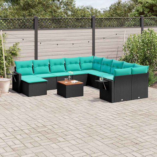 Set Divani da Giardino 12 pz con Cuscini Nero in Polyrattan | homemem39