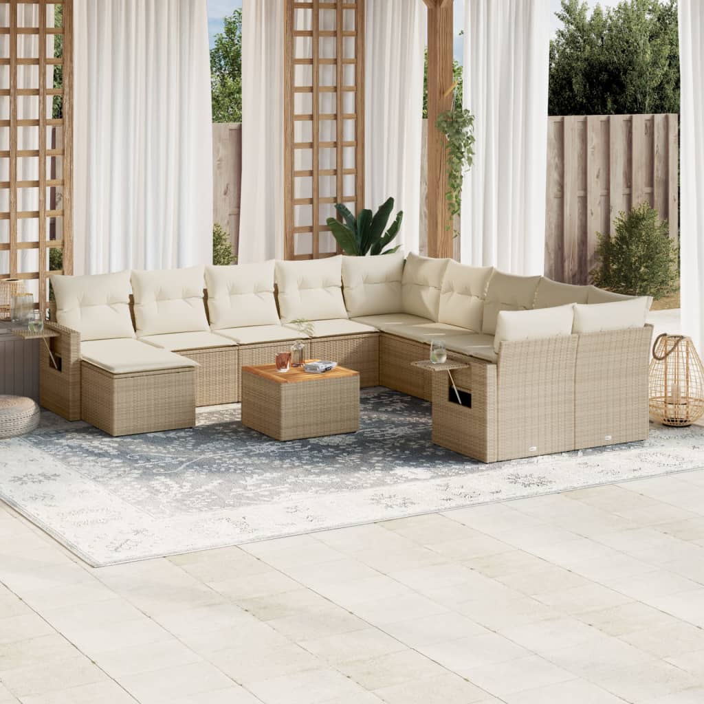 Set Divani da Giardino 12 pz con Cuscini Beige in Polyrattan - homemem39