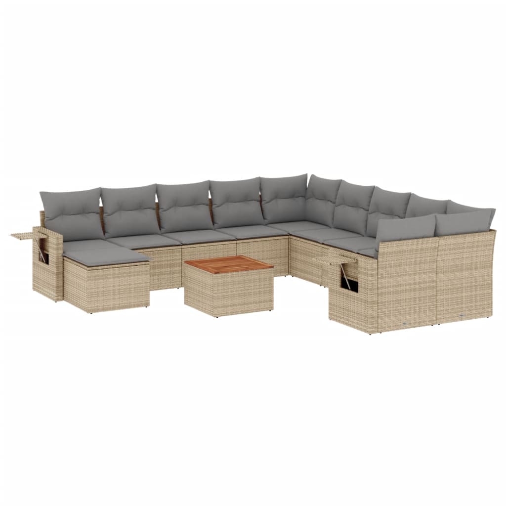 Set Divani da Giardino 12 pz con Cuscini Beige in Polyrattan - homemem39