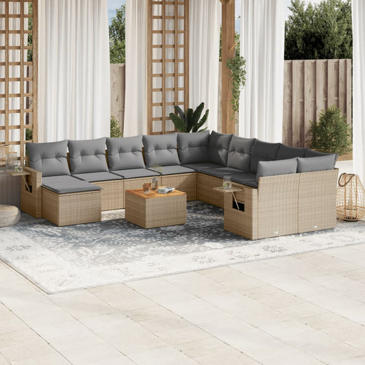 Set Divani da Giardino 12 pz con Cuscini Beige in Polyrattan - homemem39